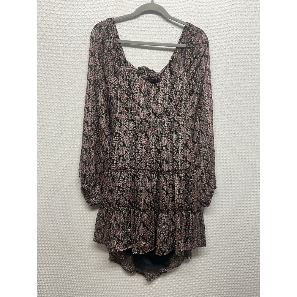 Altar'd‎ State GiGi Floral Mini Dress Size XL Black Pink Long Sleeve Open Back